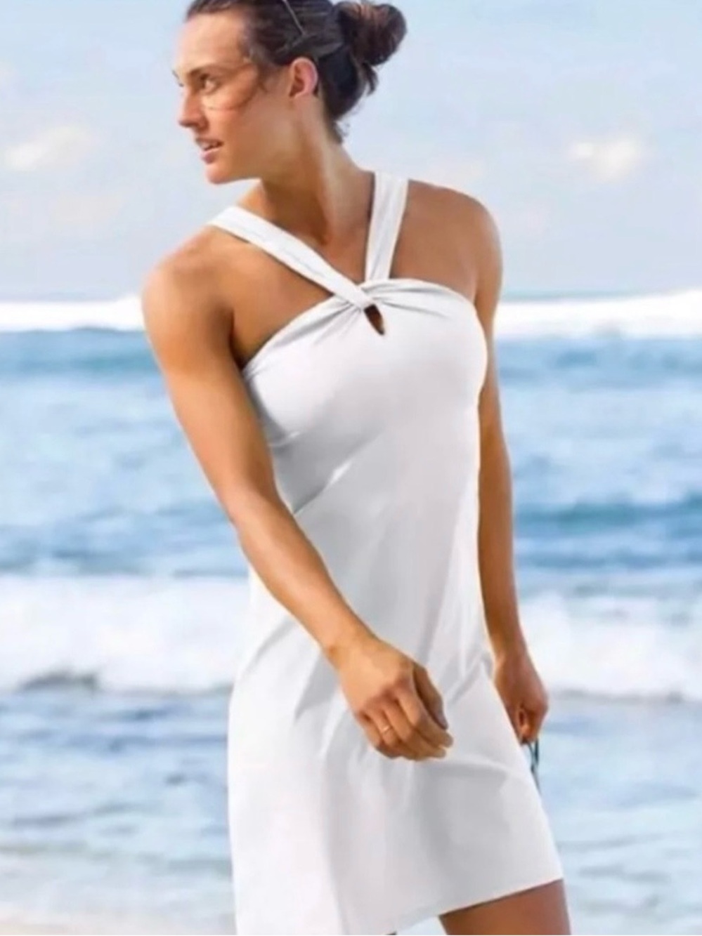 Athleta White Twist-Halter Dress
